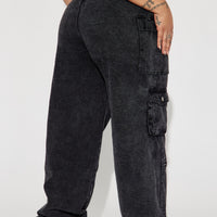 Tall Mad For You Cargo Jeans - Acid Wash Black