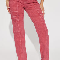 Step To It Stretch Utility Jeans - Red