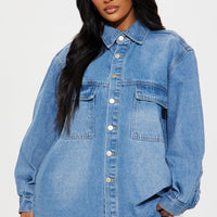 Kinsley Oversized Denim Shacket - Medium Wash