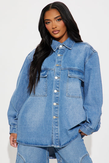 Kinsley Oversized Denim Shacket - Medium Wash