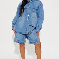Kinsley Oversized Denim Shacket - Medium Wash