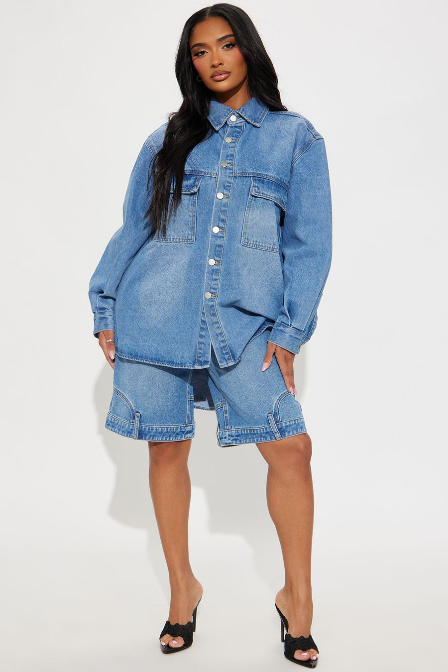 Kinsley Oversized Denim Shacket - Medium Wash