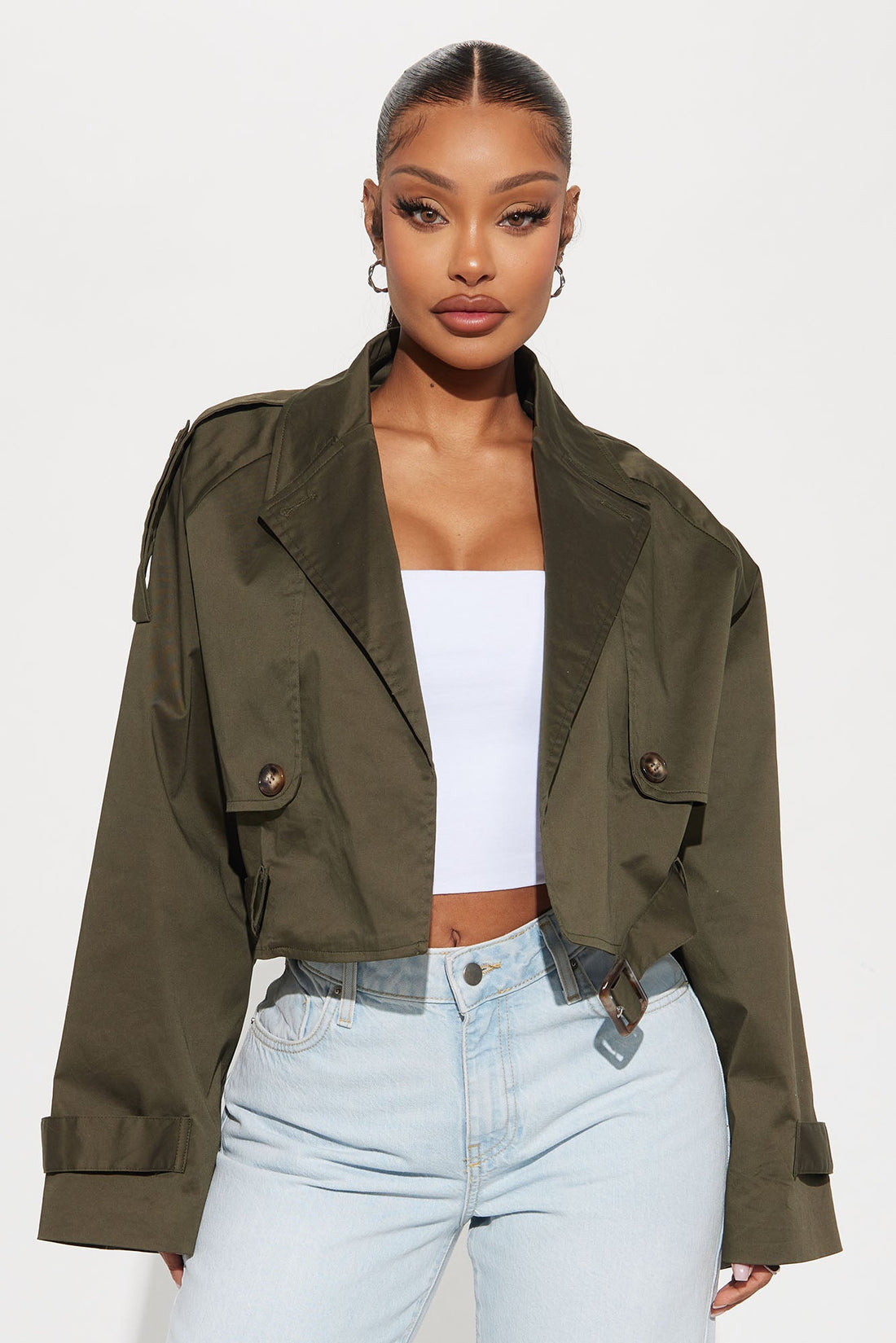 Leona Cropped Trench - Olive