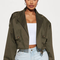 Leona Cropped Trench - Olive