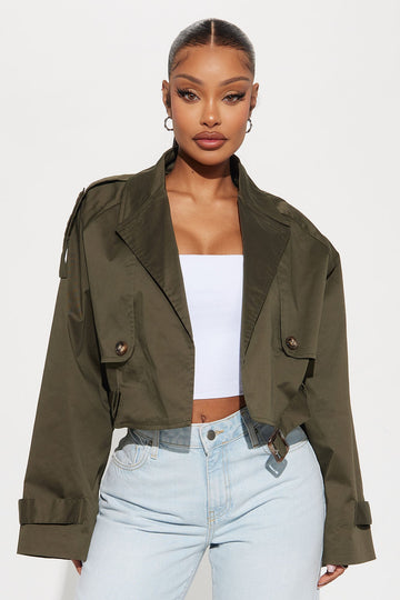 Leona Cropped Trench - Olive