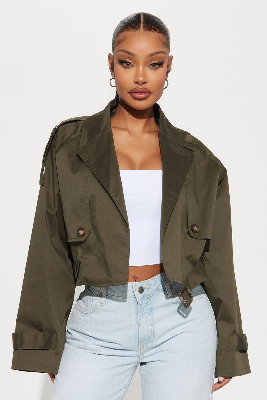 Leona Cropped Trench - Olive