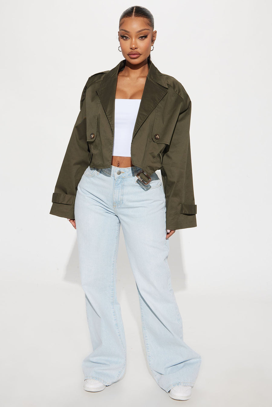 Leona Cropped Trench - Olive