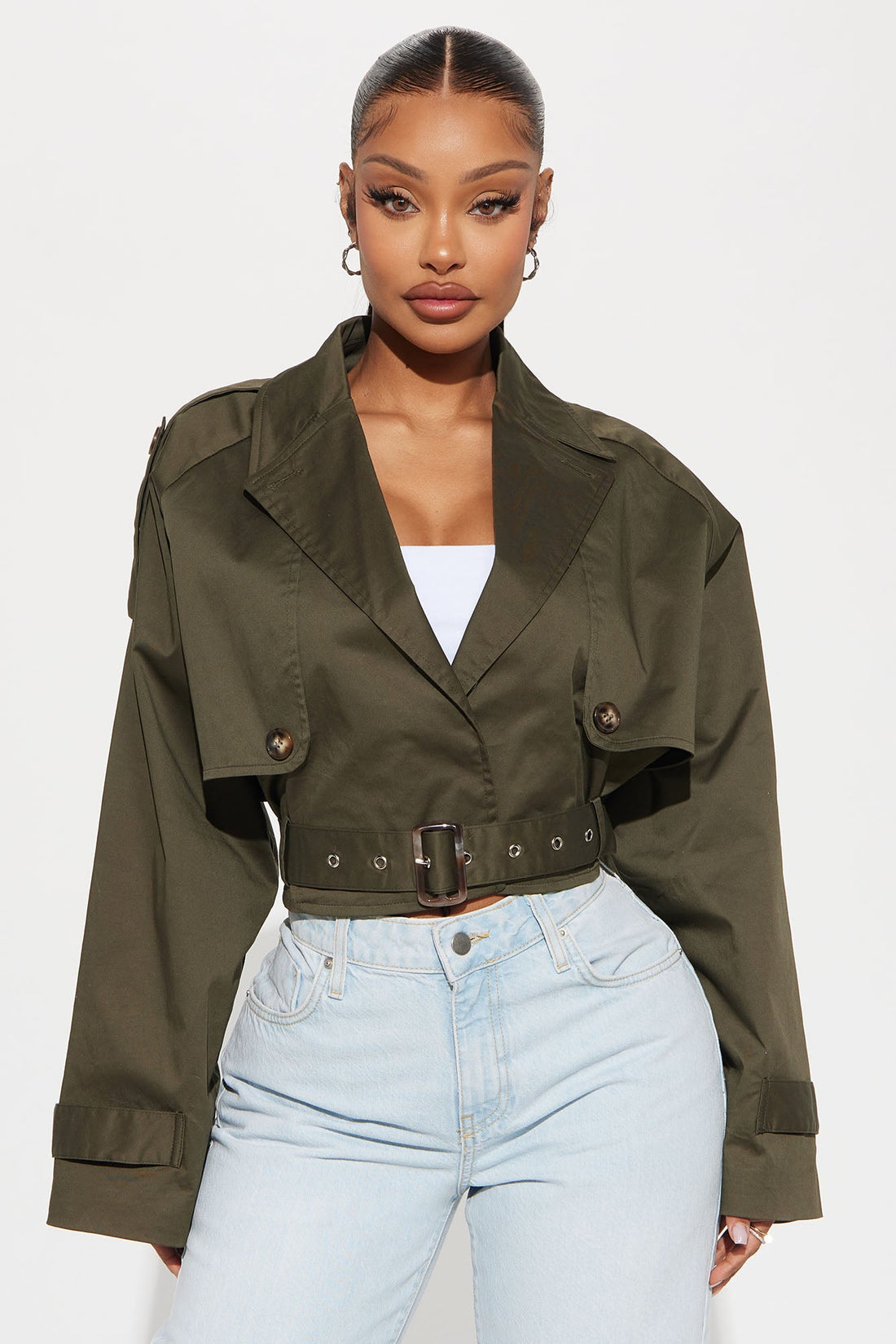 Leona Cropped Trench - Olive