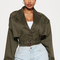 Leona Cropped Trench - Olive