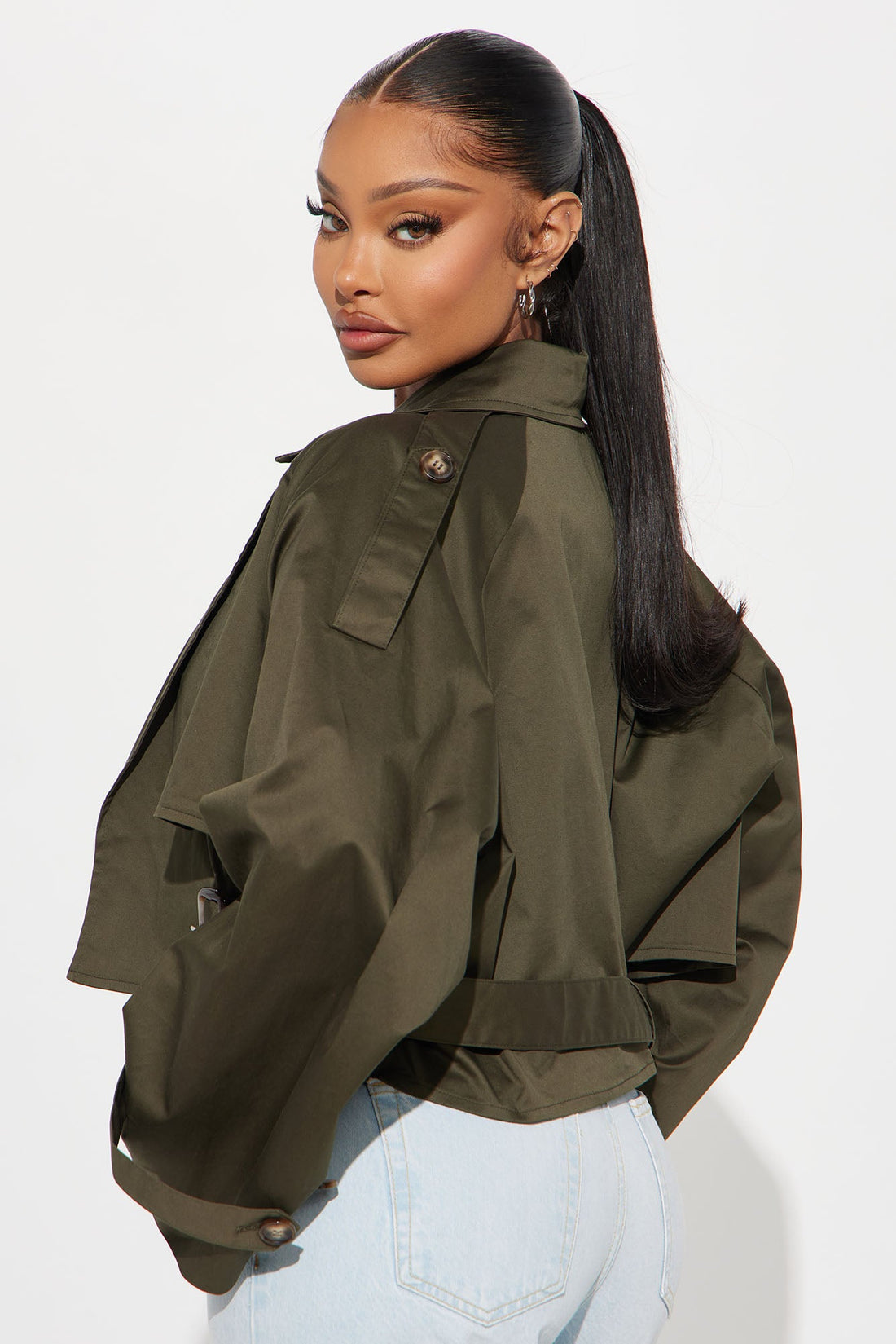 Leona Cropped Trench - Olive