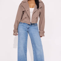Preppy Chic Plaid Cropped Trench Coat - Camel