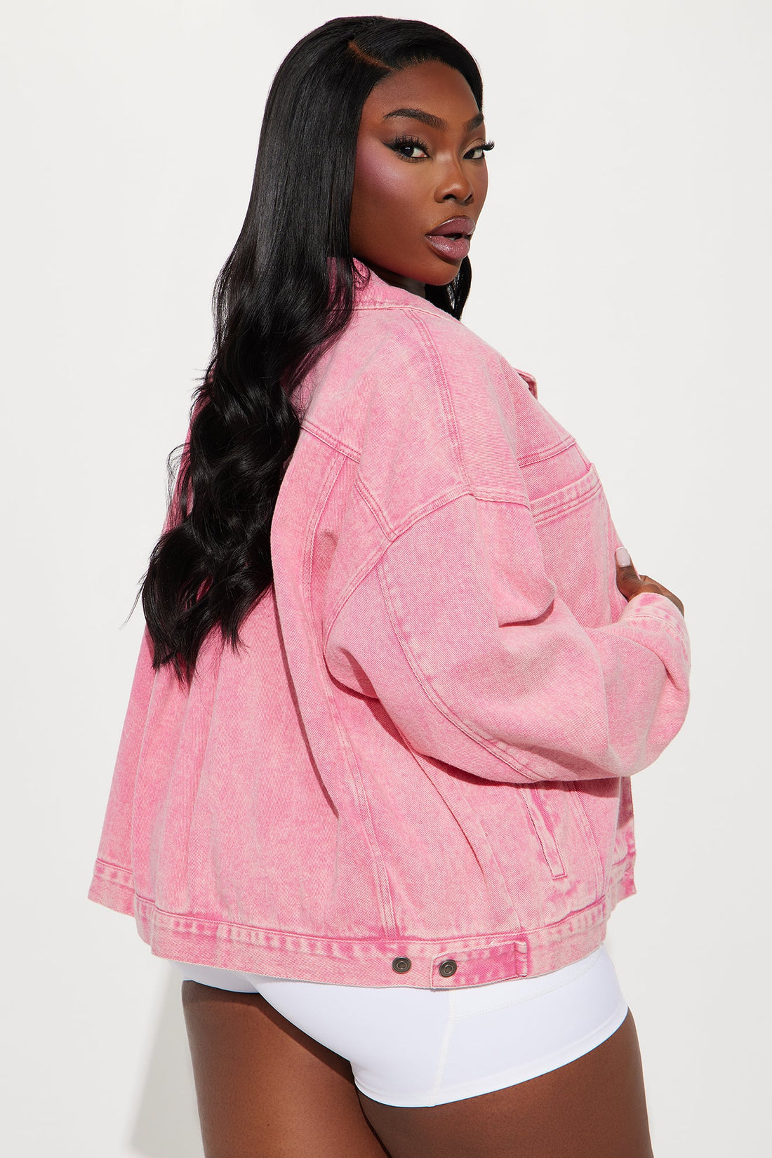 So Laid Back Washed Denim Jacket - Pink