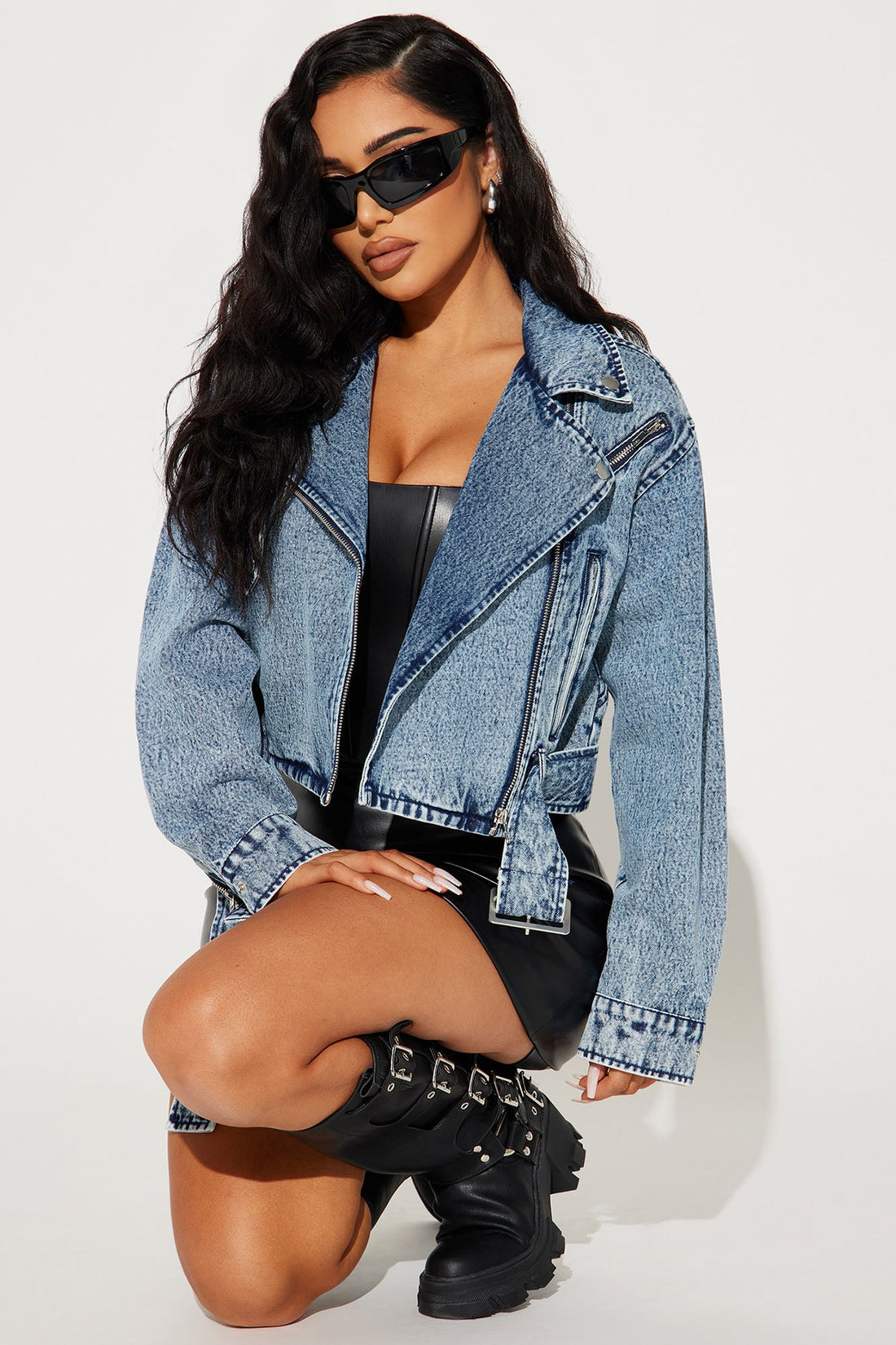 Making Appearances Acid Wash Denim Moto Jacket - Medium Wash