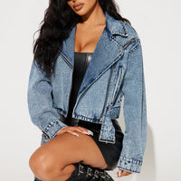 Making Appearances Acid Wash Denim Moto Jacket - Medium Wash