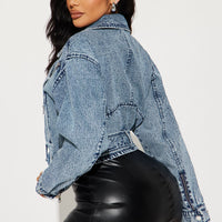 Making Appearances Acid Wash Denim Moto Jacket - Medium Wash