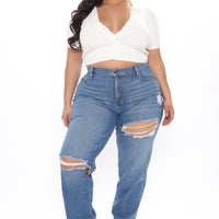 Tall Hometown Cutie Destroyed Mom Jeans - Medium Blue Wash