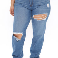 Tall Hometown Cutie Destroyed Mom Jeans - Medium Blue Wash