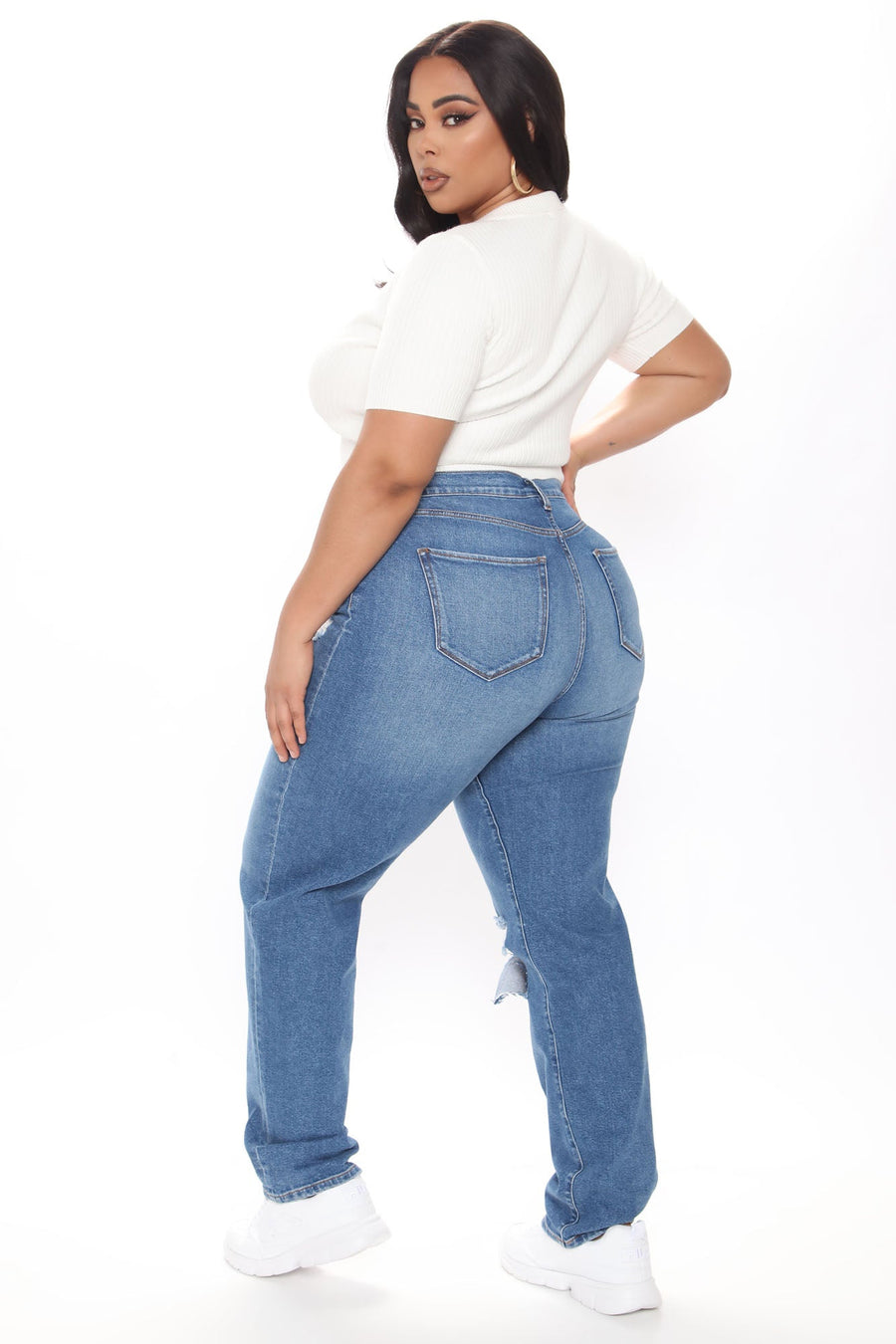 Tall Hometown Cutie Destroyed Mom Jeans - Medium Blue Wash