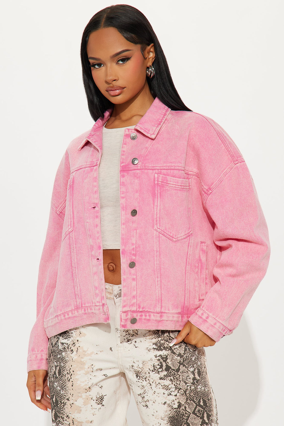 So Laid Back Washed Denim Jacket - Pink