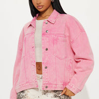So Laid Back Washed Denim Jacket - Pink