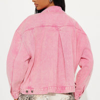 So Laid Back Washed Denim Jacket - Pink
