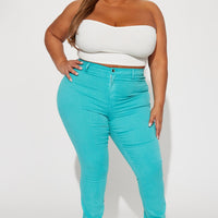 Classic Color High Waist Skinny Jeans - Aqua