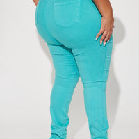 Classic Color High Waist Skinny Jeans - Aqua