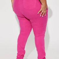Classic Color High Waist Skinny Jeans - Raspberry