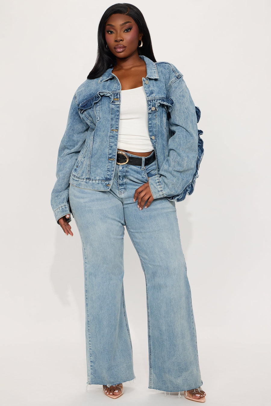 Gabby Ruffle Denim Jacket - Medium Wash