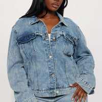 Gabby Ruffle Denim Jacket - Medium Wash