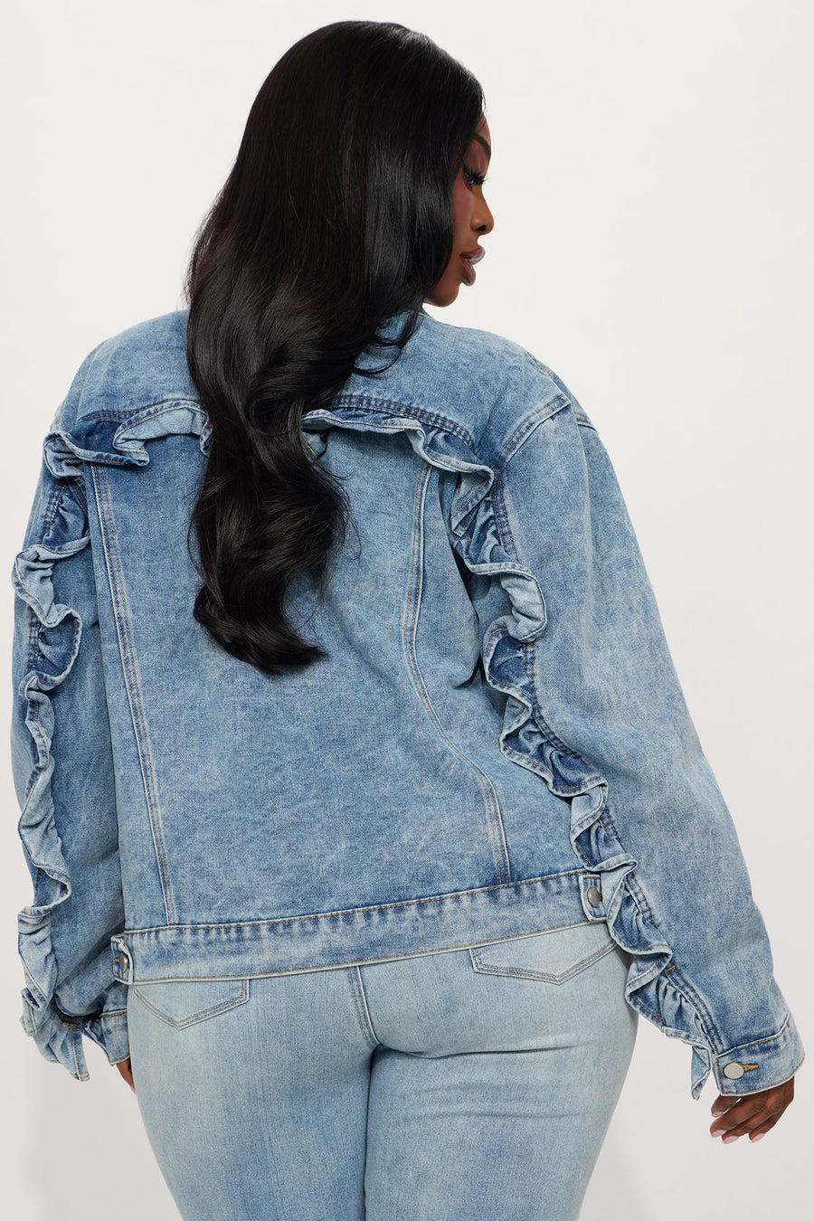 Gabby Ruffle Denim Jacket - Medium Wash
