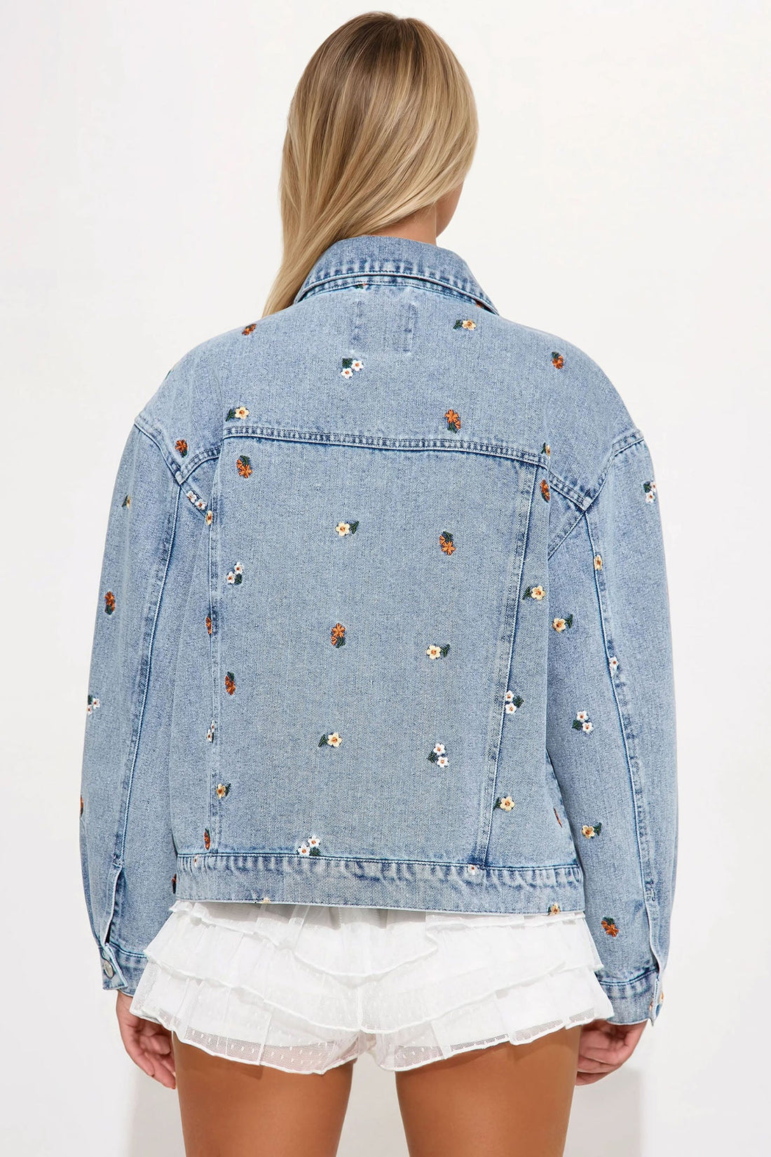 Olivia Floral Denim Jacket - Medium Wash