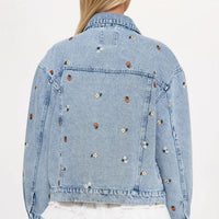 Olivia Floral Denim Jacket - Medium Wash