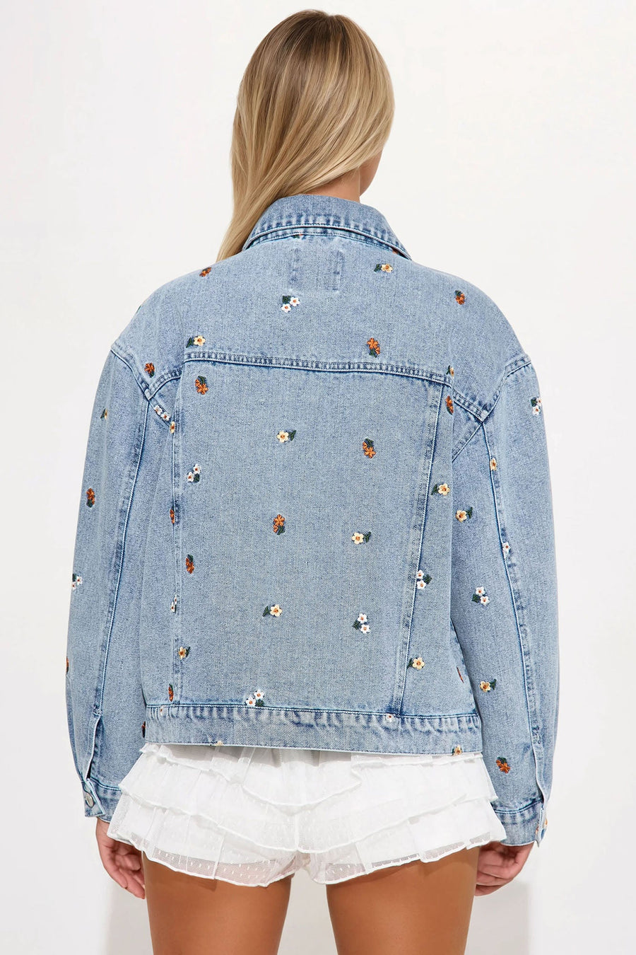 Olivia Floral Denim Jacket - Medium Wash