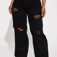 Whatever You Say Ripped Wide Leg Jean - Black