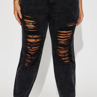 Go Hard Loose Fit Ripped Straight Leg Jean - Black Wash