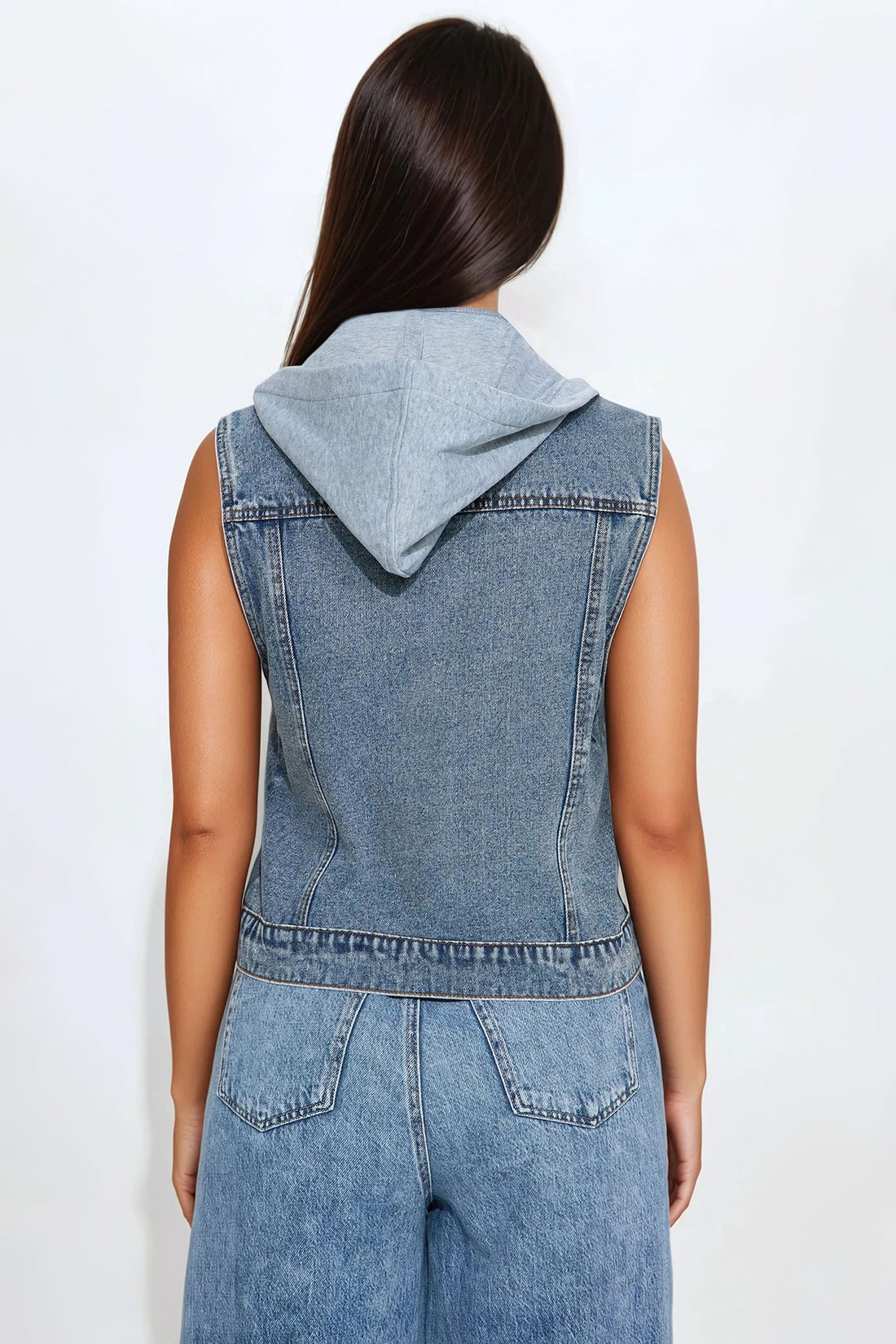 Denise Hooded Denim Vest - Medium Wash