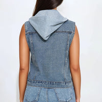 Denise Hooded Denim Vest - Medium Wash