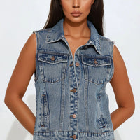 Denise Hooded Denim Vest - Medium Wash
