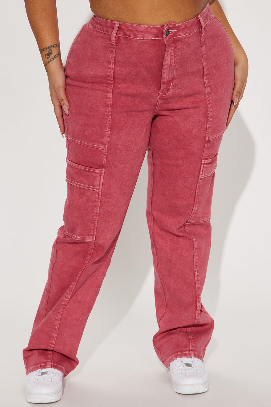 Step To It Stretch Utility Jeans - Red