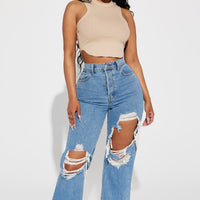 Drive You Crazy Ripped Non Stretch Straight Leg Jeans - Medium Wash
