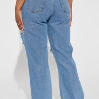 Drive You Crazy Ripped Non Stretch Straight Leg Jeans - Medium Wash