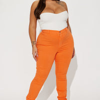 Classic Color High Waist Skinny Jeans - Orange