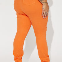Classic Color High Waist Skinny Jeans - Orange