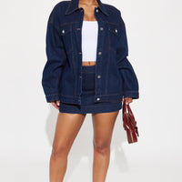 We're All Good Oversized Denim Jacket - Dark Wash