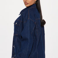 We're All Good Oversized Denim Jacket - Dark Wash