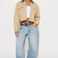 Working Overtime Cropped Barn Jacket - Khaki