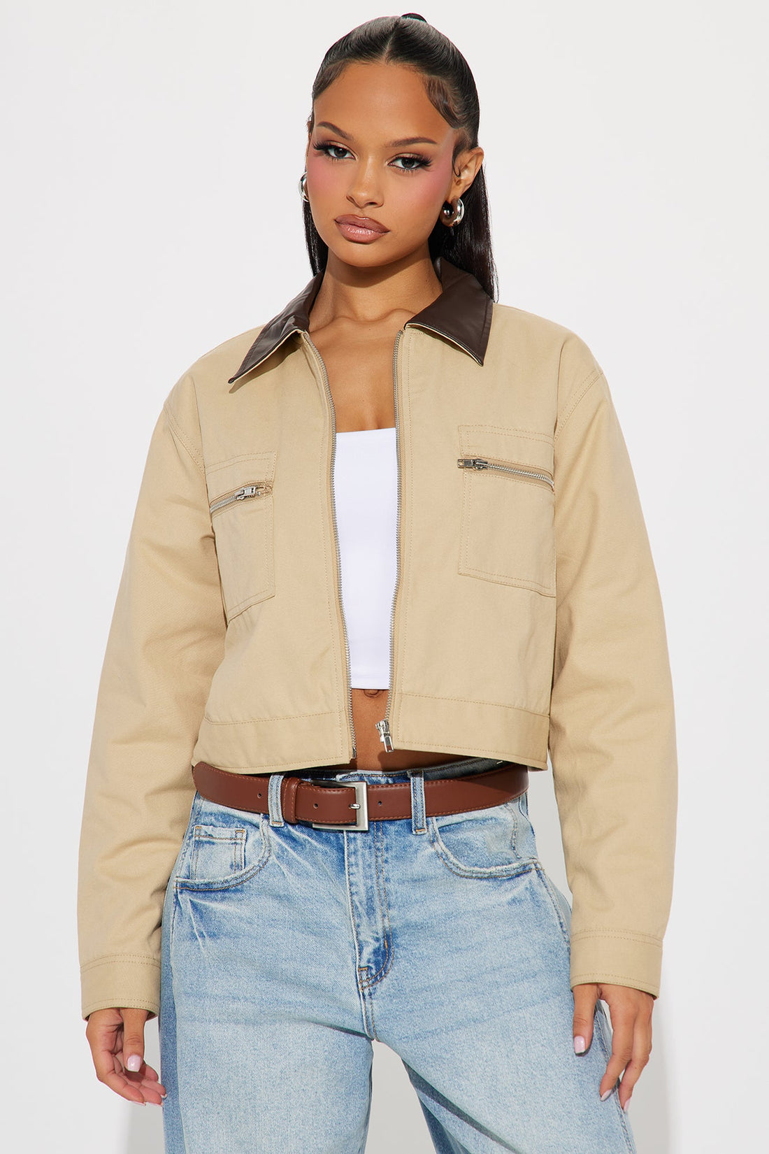 Working Overtime Cropped Barn Jacket - Khaki