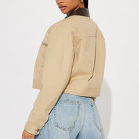 Working Overtime Cropped Barn Jacket - Khaki