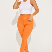 Classic Color High Waist Skinny Jeans - Orange